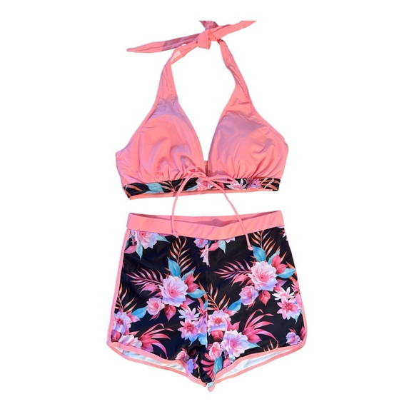 Floral Pink Halter Bikini Set Swimwear Bathing‎ Suit - Picture 4 of 4